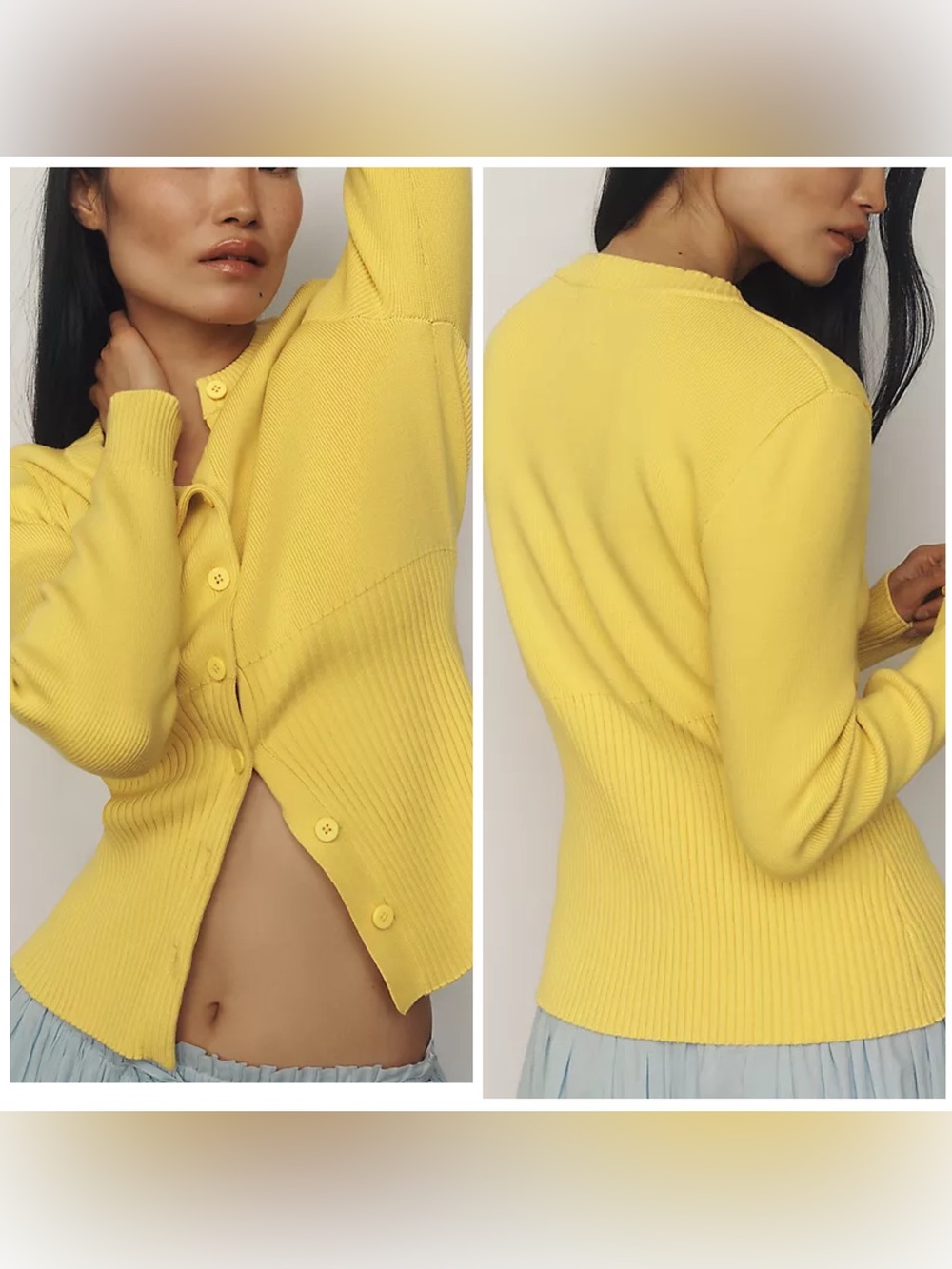 ALIGNE Ruby Knit Button Up Ribbed Cardigan Sweater Butter Yellow Size M NWT!